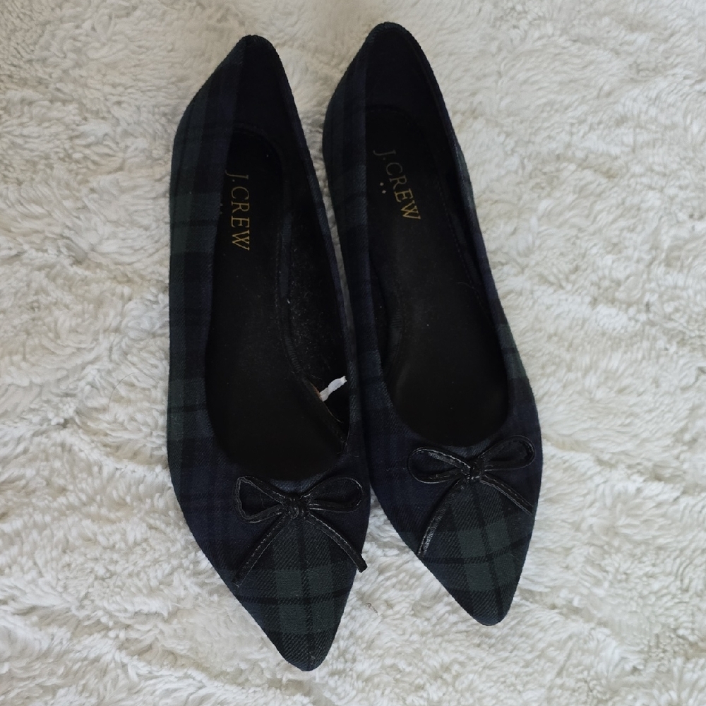 J. Crew Women's Dark Plaid Bow Flats